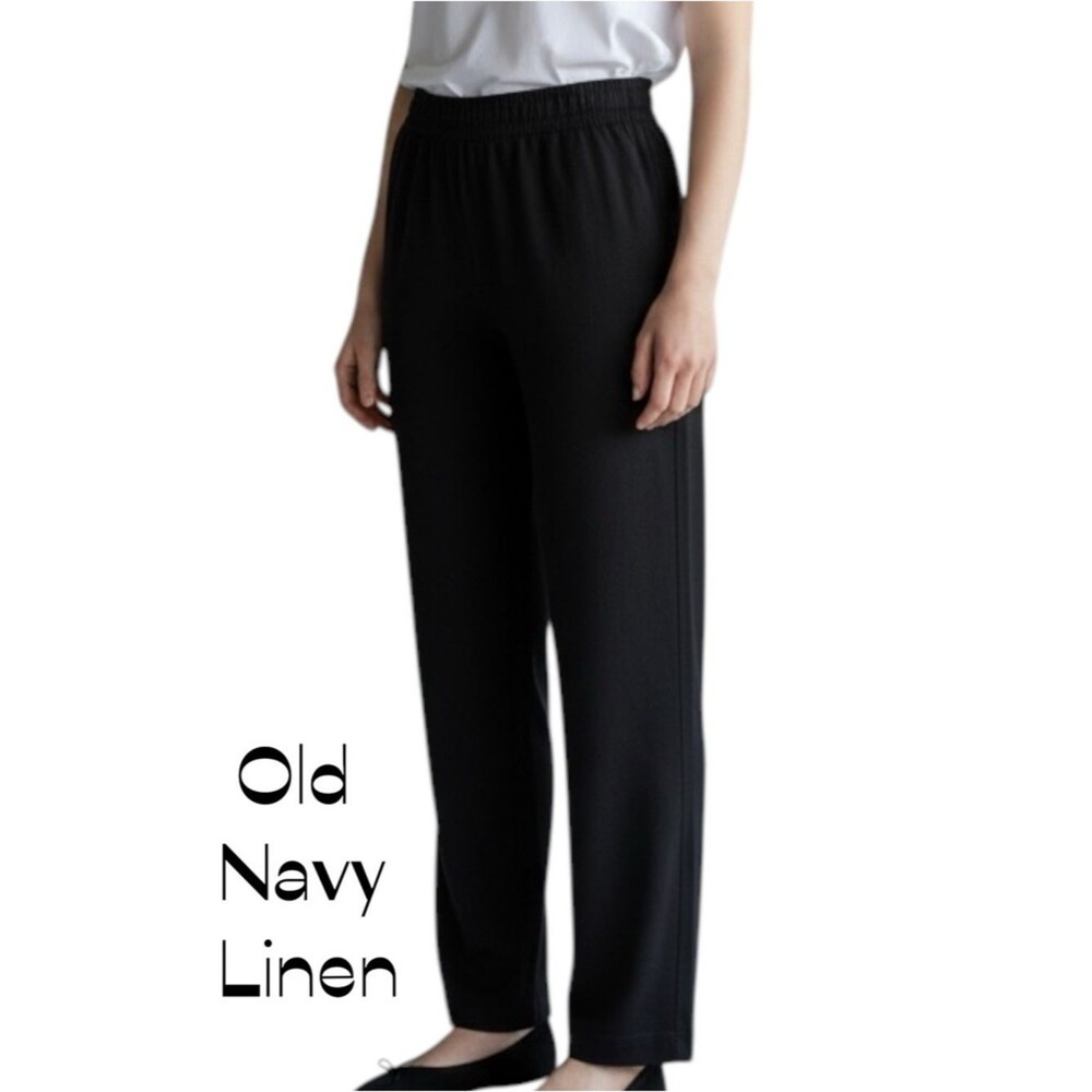 Old Navy Black Linen High Rise Straight Leg Pants NWOT Size M